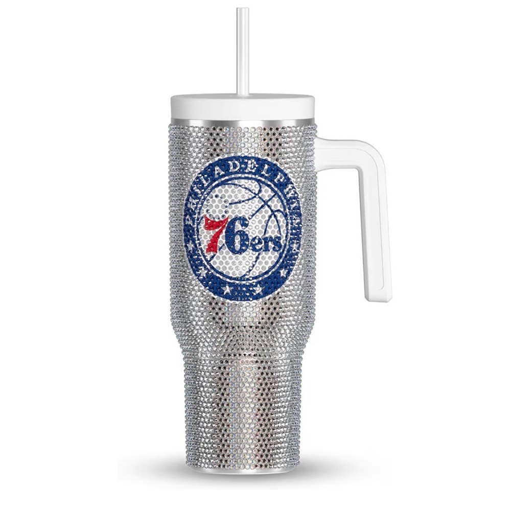 New NBA Philadelphia 76ers Silver Rhinestone 40 oz Tumbler with Handle